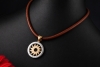 BVLGARI Tondo Sun Collier Kette Leder Braun Anhänger Sonne in 750er Gold 