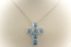 750er Weißgold Kreuz Anhänger mit Blautopas und Brillanten Gold 