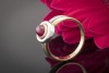 Ring mit großem Rubin Cabochon in 585er Gelbgold Weißgold Bicolor 