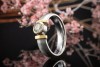 Mattierter Weißgold Solitär Ring Brillant getönt mit Gold Stegen Bicolor 