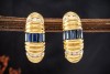 Halbcreolen Ohrringe mit Baguette Saphir und Diamanten in 750er Gelbgold 