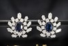Ohrringe Ohrclips mit Oval Saphir und Diamanten in Platin und Weißgold 