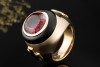 Massiver Georg Hornemann Siegelring Rhodolith u. Onyx Kreuz Gelbgold 750 