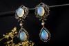 Antike Opal Ohrringe Ohrstecker Ohrhänger mit Diamanten Silber Gelbgold 