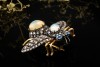 Fliege Brosche Nadel Vintage Tiermotiv Opal Diamanten in Silber Gelbgold 