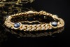Armband Panzerarmband Saphir Cabochons Diamanten Massiv in Gelbgold 750 