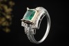 Antiker Smaragd Ring Emerald Cut mit Diamanten 750er Weißgold Gelbgold 