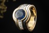 Ring mit Saphir und Diamanten im Baguetteschliff in 750er Gold Tricolor 