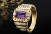 Ring Eckig mit Amethyst und Diamanten Goldschmiedearbeit in Gelbgold 750 