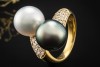 Perlen Ring Südsee und Tahiti Zuchtperle mit Diamanten in 750er Gelbgold 