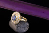 750 Gold Ring mit SAPHIR & rundum Brillanten Gelbgold 