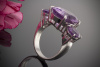 Art Deco Platin Ring mit 3 x Amethyst imposant in 900er Platin Goldschmiedearbeit 