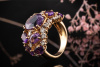 Royaler Amethyst Cocktail Ring mit Diamanten Massiv in 585er Gelbgold 