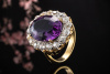 Wunderschöner alter Amethyst Ring oval mit Top Diamanten in Gelbgold 750 