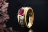 Ring mit Rubin Oval und Baguette Diamanten Goldschmiedearbeit 750er Gold 