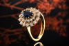 Ovaler Saphir Ring mit 2 Reihen Diamanten Brillanten rundum Gelbgold 750 