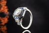 Art Deco Ring mit Brillant Diamanten und Saphir 2,25 Ct in Platin Arbeit 