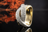 Dreireihiger Bicolor Ring mit feurigen Diamanten 750er Gelbgold Weißgold 