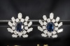 Ohrringe Ohrclips mit Oval Saphir und Diamanten in Platin und Weißgold 