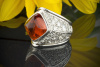 Mandarin Granat Ring mit 6 Ct. Brillanten in massiver 750er Weißgold Goldschmiedearbeit 