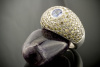 Hans Dieter Krieger Ring 950er Platin mattiert mit gelben Diamanten und Saphir 