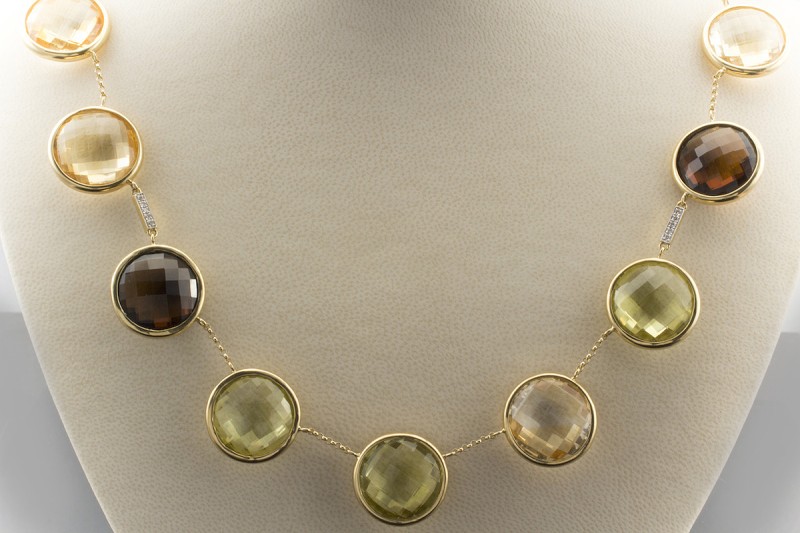 Imposantes Quarz Collier mit Brillanten in 750er Gelbgold 