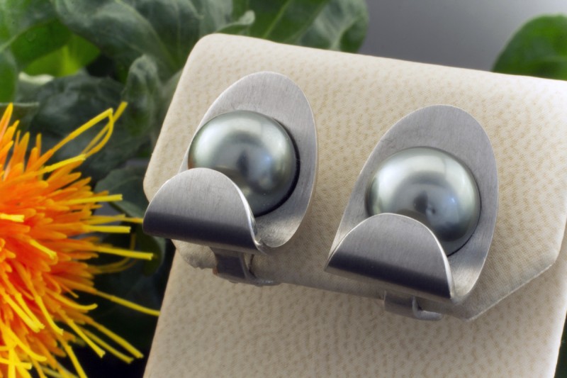 Gellner Mattierte Tahiti Perlen Ohrclips in 750er Weißgold 