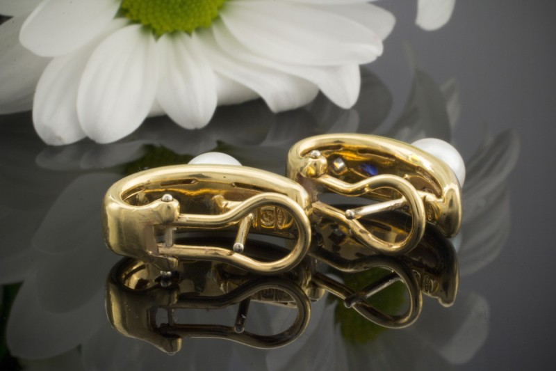Scheffel München Ohrringe Ohrstecker Perle Saphir & Diamanten 750er Gold 