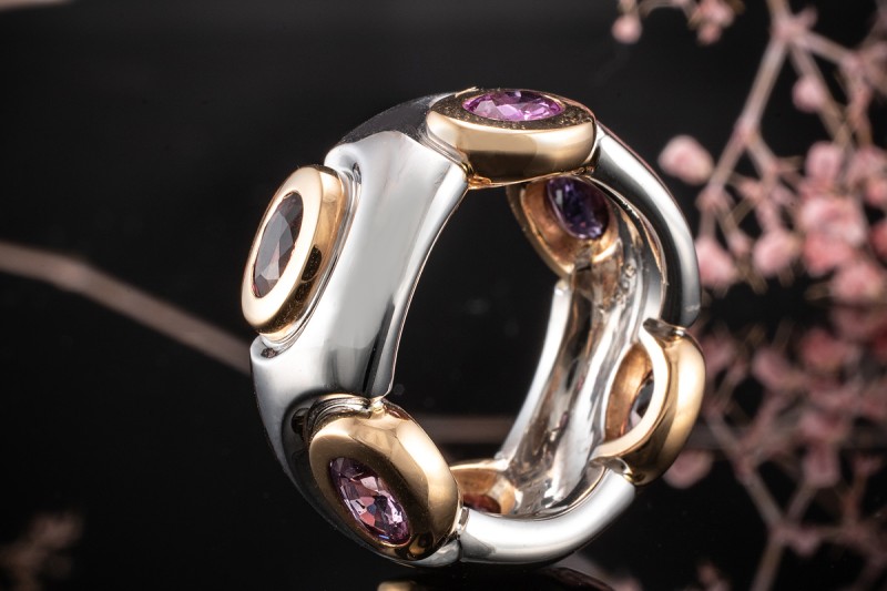 Odenwald Ring Tango Arbeit mit Saphiren Rot Pink 750er Roségold Weißgold 