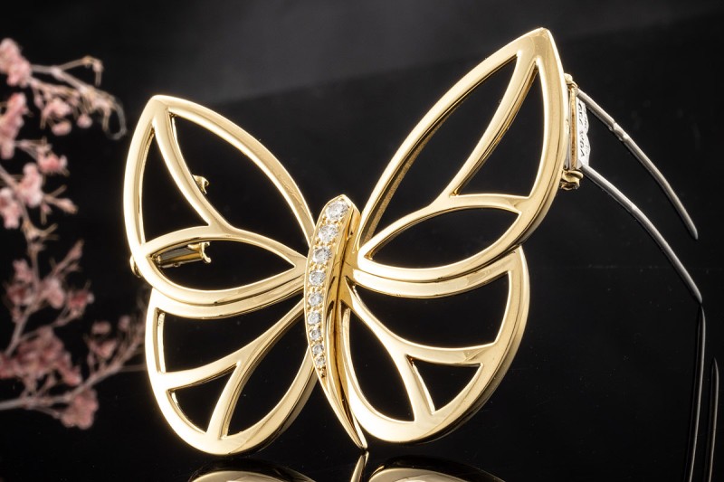 Van Cleef & Arpels Schmetterling Große Brosche Nadel Gelbgold Diamanten 