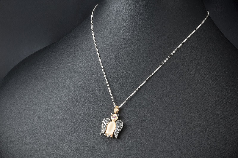 Al Coro Collier Engelchen Teufelchen mit Diamanten Roségold Weißgold 750 