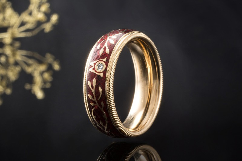 Wellendorff Ring Hibiscus Drehring mit 1 Diamant in 750er Gelbgold Gr 56 