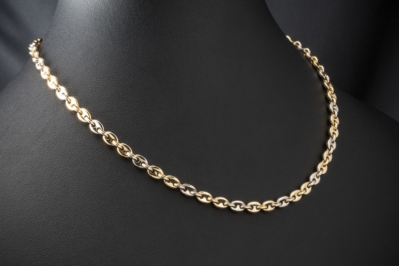 Cartier Collier Klassische Bohnenkette 45 cm in 750er Gelbgold Weißgold 