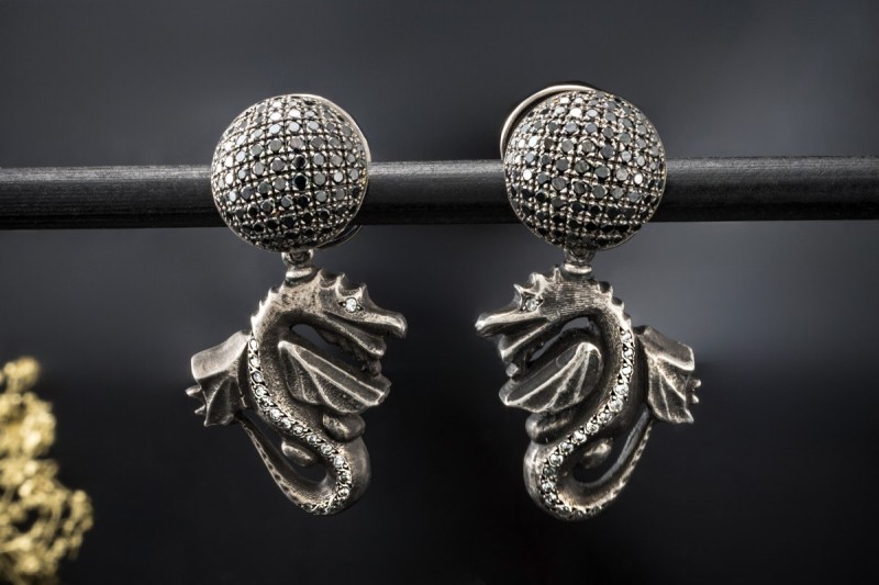 Buchwald Ohrringe Drache 2 in 1 mit Diamanten in Weißgold 750 Ohrstecker 