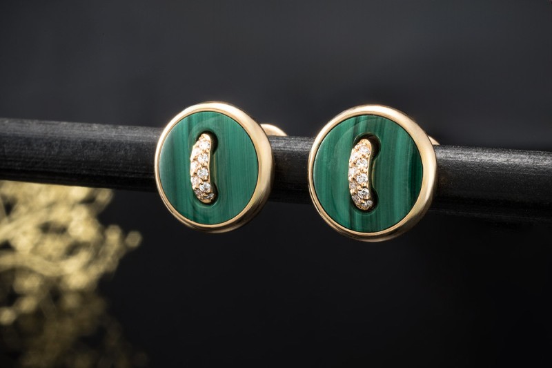 Pomellato Pom Pom Dot Ohrringe Grün mit Malachit und Diamanten Roségold 