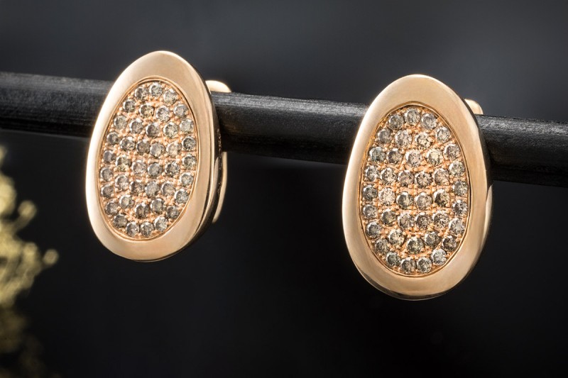 Al Coro Ohrringe Ohrstecker mit Clip Braune Diamanten in 750er Roségold 