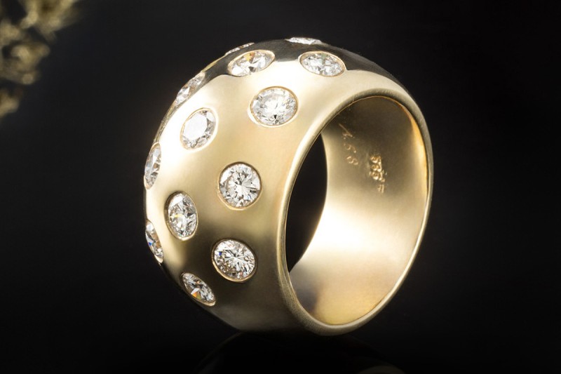 Diamant Ring Goldschmiedearbeit Handarbeit Brillanten Massiv in Gelbgold 