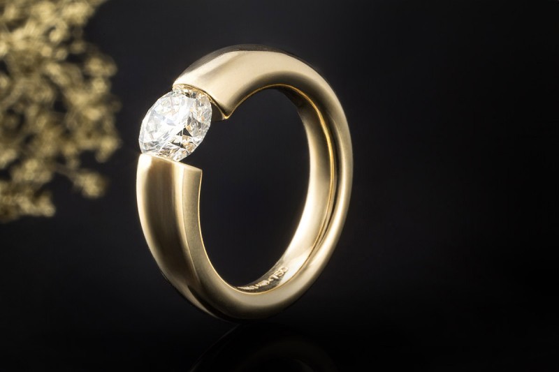 Niessing Spannring Solitär Ring mit Diamant Brillant 1,25 Carat Gelbgold 