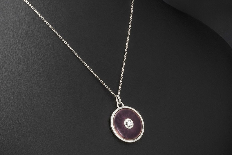 Victor Mayer Collier Kette Emaille Lila Diamanten Weißgold 750 Limitiert 