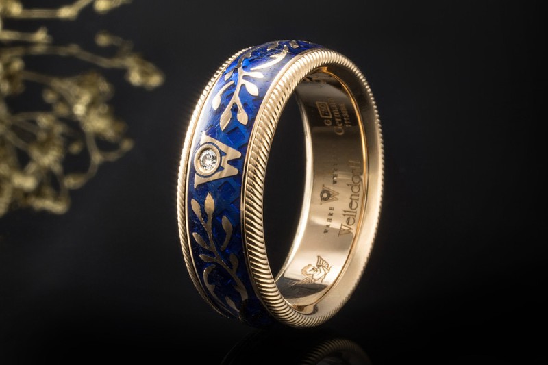 Wellendorff Ring vergissmeinnicht Drehring Diamant Gelbgold 750 Gr. 55,5 