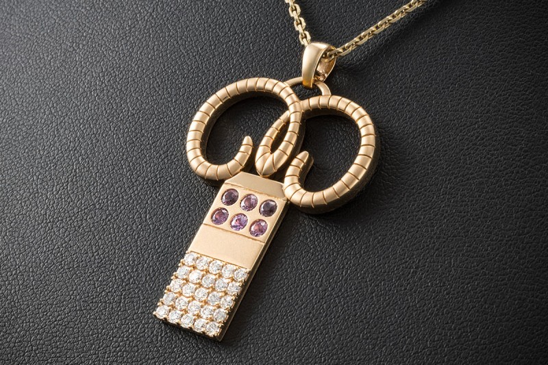 Jazychic Widder Sternzeichen Anhänger Pink Saphir Diamanten Roségold 750 