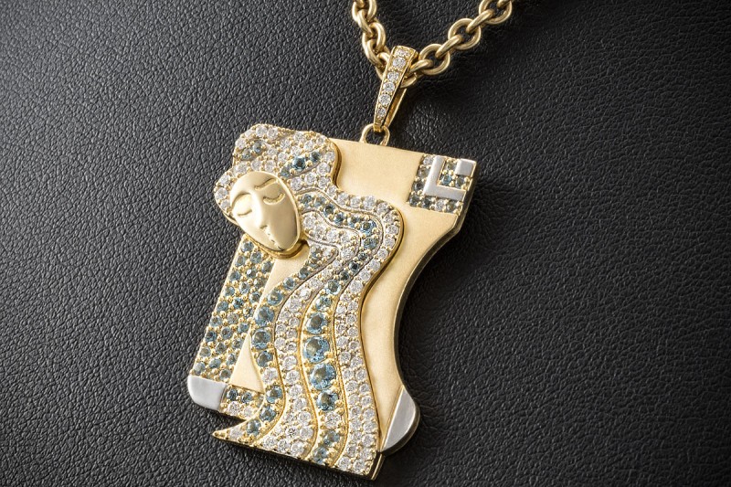 Jazychic Jungfrau Sternzeichen Anhänger Aquamarin Diamanten Gold Bicolor 