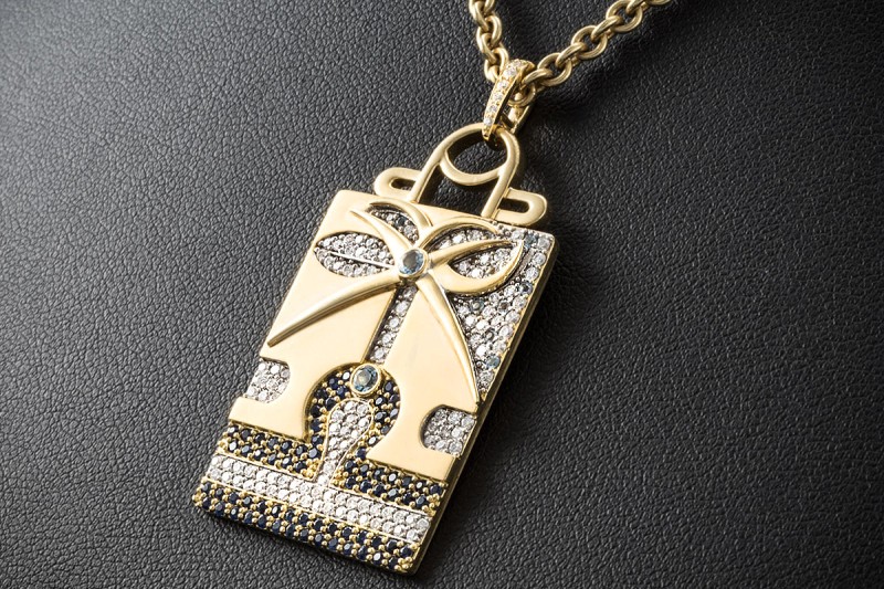 Jazychic Waage Sternzeichen Anhänger Aquamarin Saphir Diamanten Gelbgold 