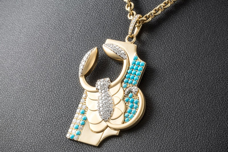 Jazychic Skorpion Sternzeichen Anhänger Türkis und Diamanten in Gelbgold 