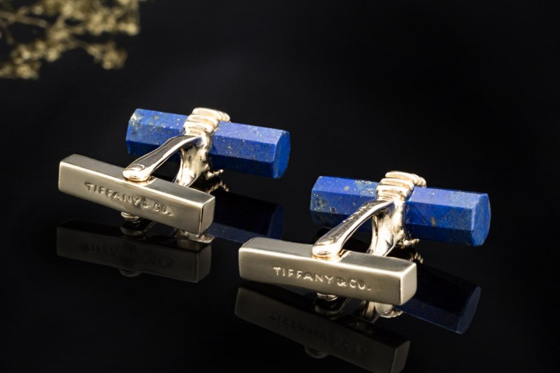 Manschettenknöpfe Tiffany & Co. T-Bar mit Lapislazuli in 750er Gelbgold 