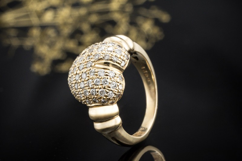 Herz Ring in mit Diamanten Brillanten Pavé Feine Handarbeit in Gelbgold 