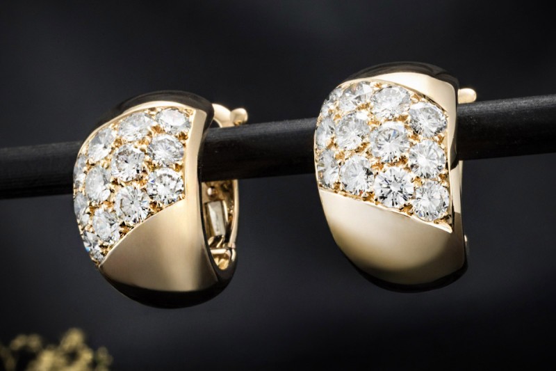 Cartier Bombé Ohrringe Vintage Creolen Große Diamanten in 750er Gelbgold 