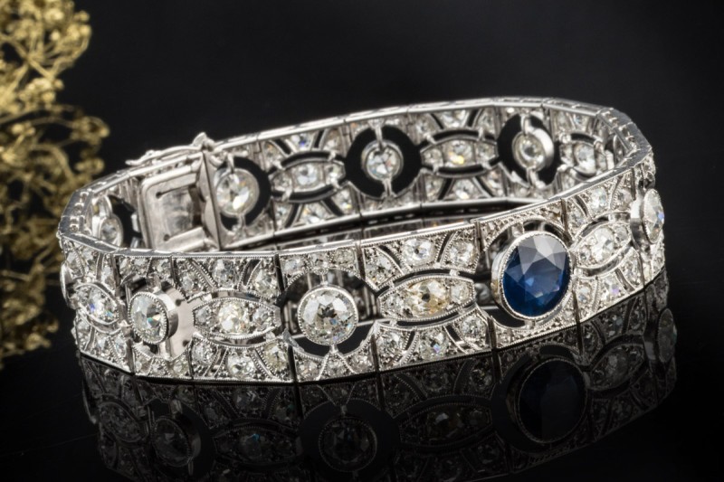 Antikes Art Déco Armband mit Saphir und Altschliff Diamanten Platin 950 