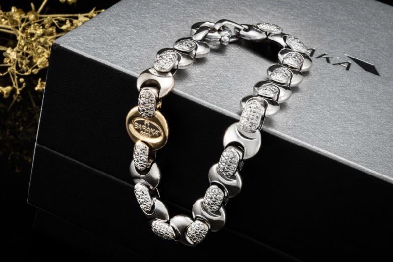 Barakà Armband Gliederarmband mit Diamanten Massiv Weißgold Gelbgold 750 
