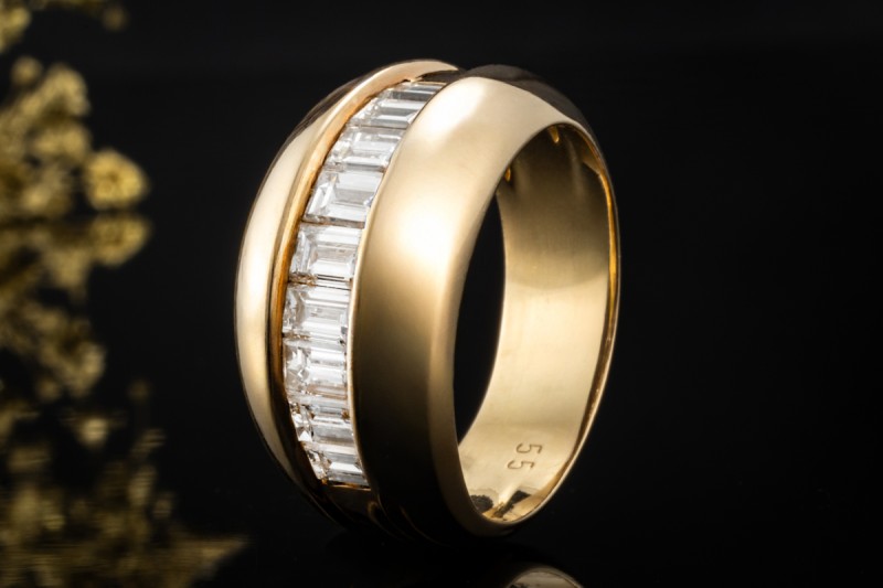 Cartier Baguette Ring Vintage mit Diamanten Halbmemoire in Gelbgold 750 